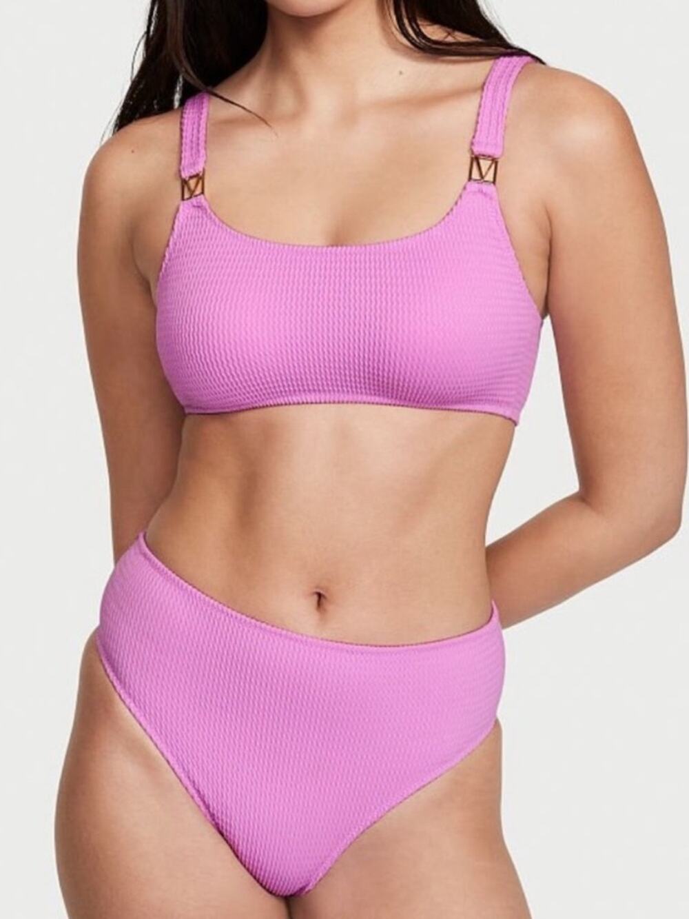 Victoria’s Secret The Wave Textured Bikini Set NWT L/XL High Waist Cheeky